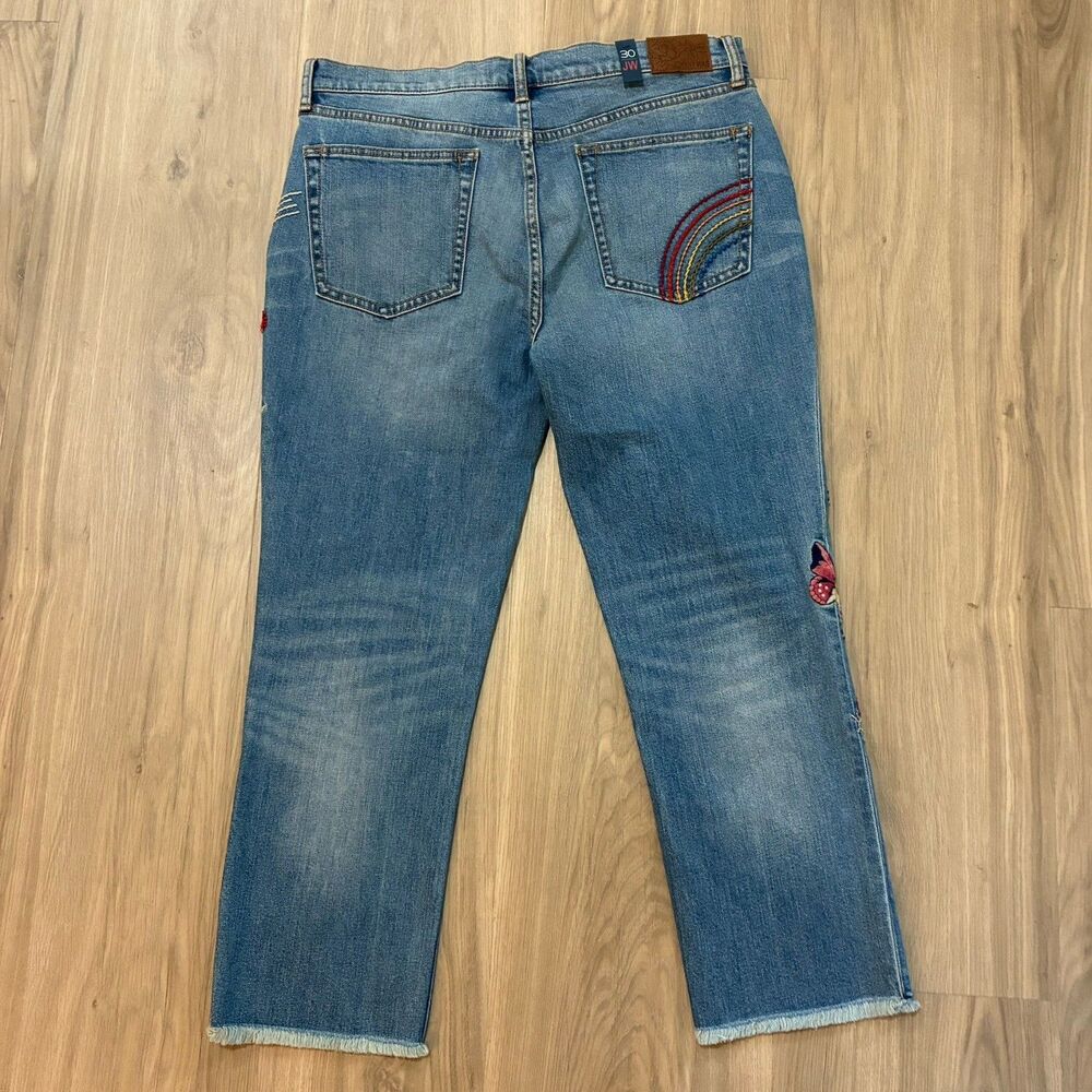 Johnny Was Light Blue Embroidered Cropped Boyfriend Jeans - Picture 8 of 8